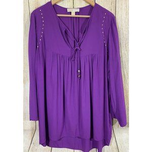 Michael Kors Purple 3/4 Length Sleeves Tunic Blouse Shirt Top Size Large